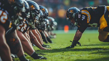 American football players ready to start.