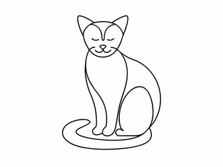 continuous single line drawing of sitting cat with closed eyes, line art vector illustration
