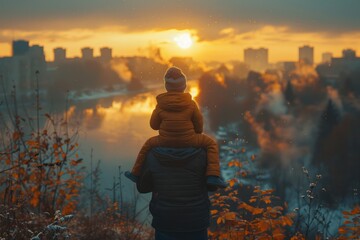 Fototapeta premium Father and Son Watching Sunset