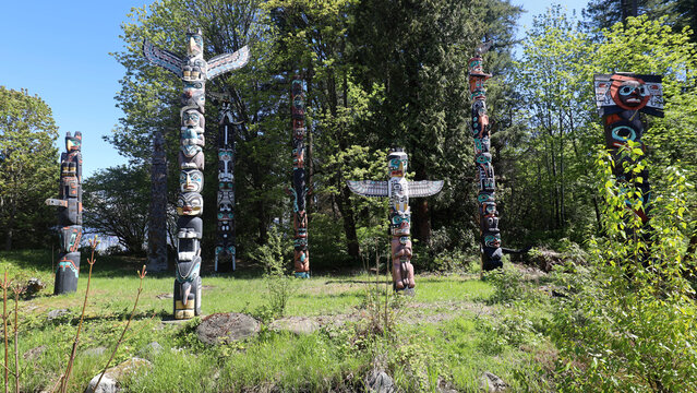 Canadian Indian totems in Stanley Park of Vancouver Canada