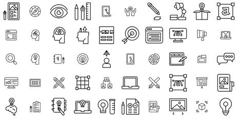 A Collection Of Design Thinking Isolated Silhouette Solid Icons With Design,Pen,Document,Innovation,Idea Outline Icons Collection. Simple Vector Illustration