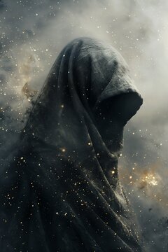 hooded man black cloak hood background afterlife astral interconnected human wallpapers banshee solar beings cosmic sandman vril luminous capes barren earth eerie