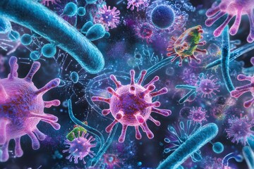 Fototapeta premium micro picture of viruses, bacteria, atoms and molecules