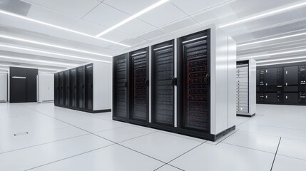 A large room with many servers and racks of servers