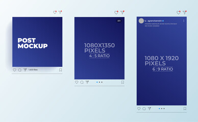 A clean, minimalist post mockup with 1:1, 3:4, and 9:16 aspect ratios, ideal for showcasing various social media and digital content
