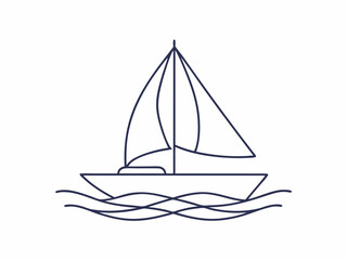 continuous single line drawing of sailboat on water, line art vector illustration
