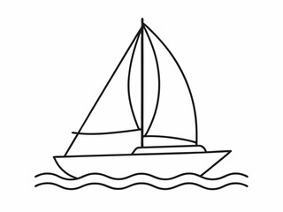 continuous single line drawing of sailboat on water, line art vector illustration
