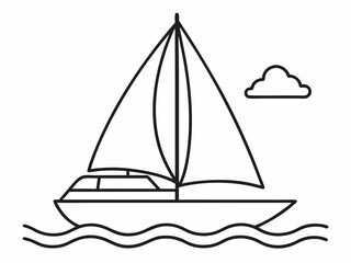 continuous single line drawing of sailboat on water, line art vector illustration
