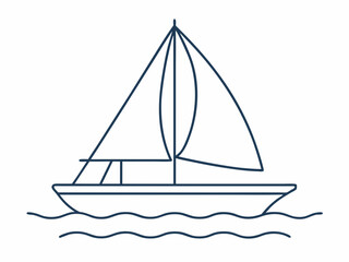 continuous single line drawing of sailboat on water, line art vector illustration
