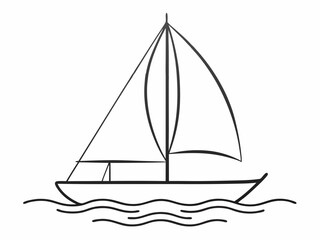 continuous single line drawing of sailboat on water, line art vector illustration
