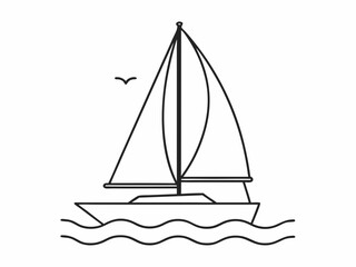 continuous single line drawing of sailboat on water, line art vector illustration
