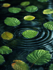 A leaf floating on the surface of a body of water