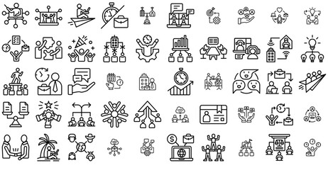 Set Of Linear Diverse Workspace And Team Icons Collection Isolated Silhouette Solid Icons Including Business,Team,Collaboration,Teamwork,Work Vector Illustration Linear Pictogram Pack