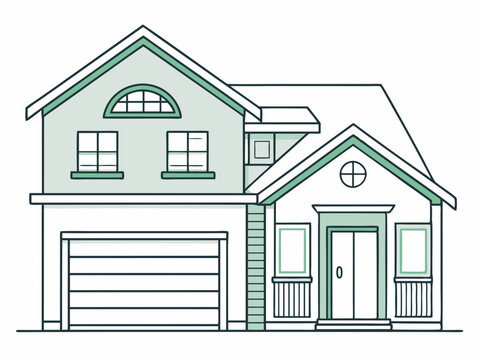 recommend clip art: single line drawing of single-familiy home with garage, line art vector illustration
                    