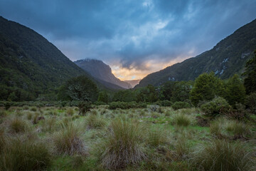 Sunset near Iris Burn Hut, New Zealand, Kepler Track