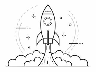 continuous single line drawing of rocket spaceship takeoff, rocket launch line art vector illustration
