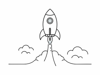 continuous single line drawing of rocket spaceship takeoff, rocket launch line art vector illustration
