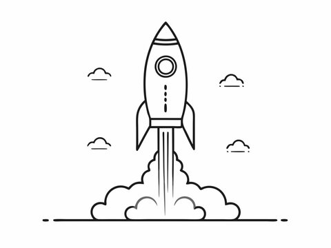 recommend clip art: continuous single line drawing of rocket spaceship takeoff, rocket launch line art vector illustration
                    