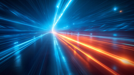 Fototapeta premium A blue and orange light streaking across the sky