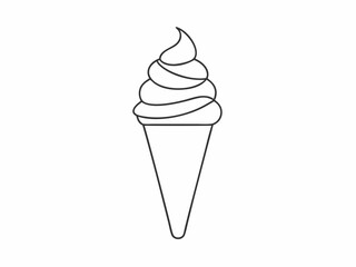 continuous single line drawing of ice cream cone with soft serve, line art vector illustration
