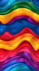 Fototapeta premium Waves, ruffles and bubbles, lgbt, lgbtqia colors of the rainbow. Seamless pattern
