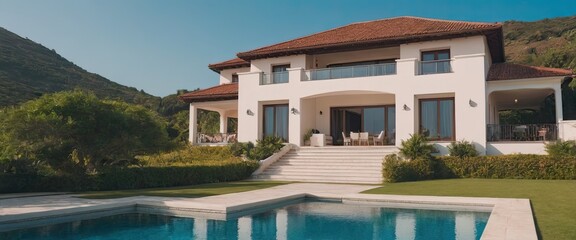 Fototapeta premium a luxury pool at sunset