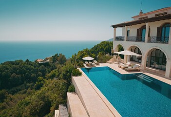 Fototapeta premium a luxury pool at sunset