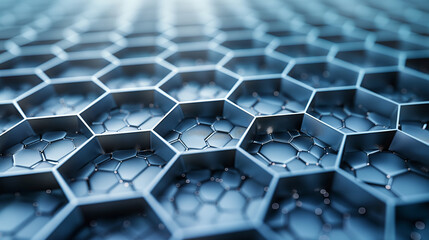 Obraz premium The image is a close up of a blue and silver hexagonal pattern