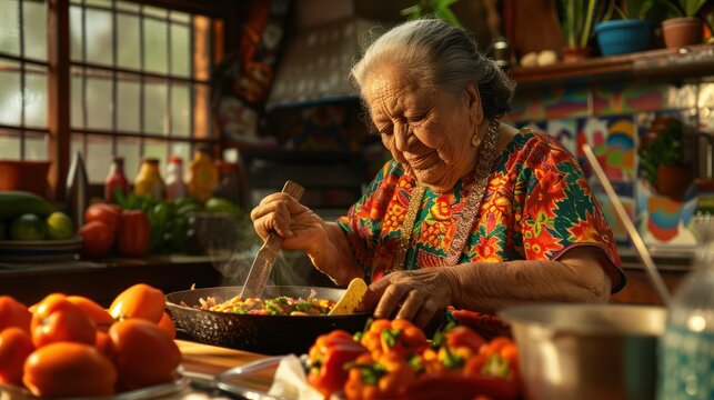 Mexican abuela cooking delicious homemade tacos
