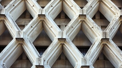 Obraz premium Abstract geometric pattern of concrete shapes and lines on a building.