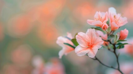 Obraz premium Delicate Pink Flowers Blooming in a Garden After Rain