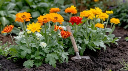 Obraz premium Gardening in Springtime With Colorful Flowers and Soil Preparation