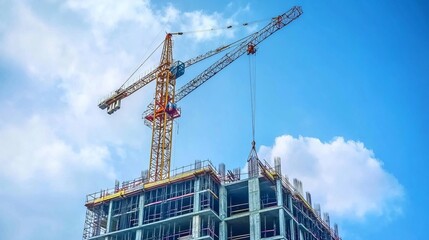 Modern Construction Crane Against Blue Sky