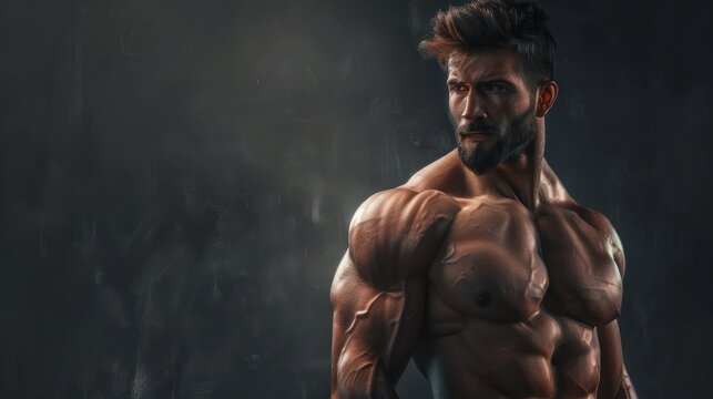 Un bel homme de musculation sto&Atilde;&macr;que et muscl&Atilde;&copy;. Repr&Atilde;&copy;sentant la forme physique et le sto&Atilde;&macr;cisme. Espace de copie. IA g&Atilde;&copy;n&Atilde;&copy;rative, IA