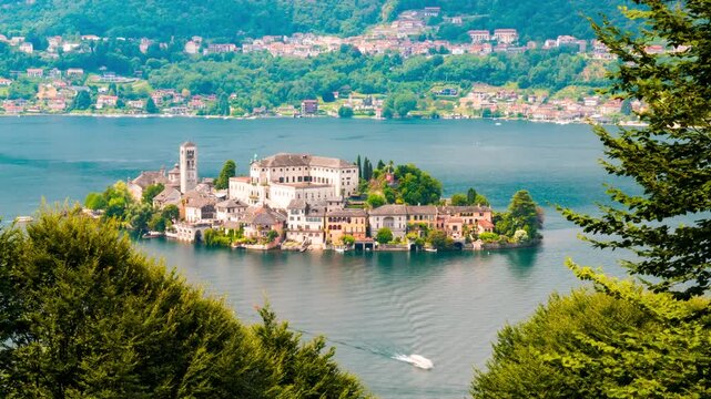 Orta San Giulio, lake Orta, Italy,2024,july,7th, time lapse saint Giulio Island