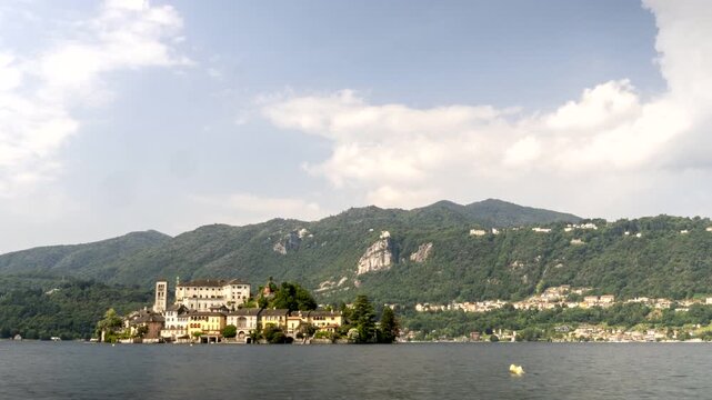 Orta San Giulio, lake Orta, Italy,2024,july,7th, time lapse Saint Giulio island