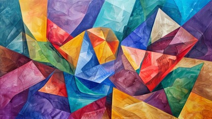 Abstract geometric shapes in vibrant colors, painted with watercolor.