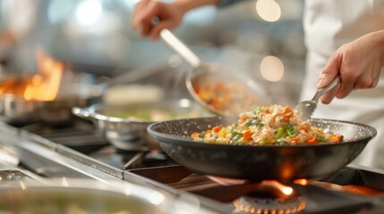 Culinary Class in Progress at a Local Cooking School With Participants Preparing Dishes