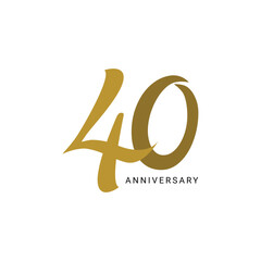 40th, 40 Years Anniversary Logo, Golden Color, Vector Template Design element for birthday, invitation, wedding, jubilee and greeting card illustration.