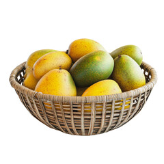 PNG Fresh mangoes in a woven basket on a table