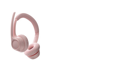 Closeup of pink casual headset, isolated on white copy-space background.