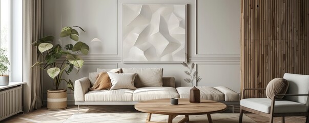 Minimalist Geometric Elegance: Interlocking Shapes Wall Art in Neutral Tones