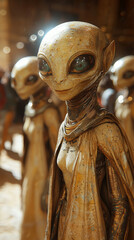 Fototapeta premium Aliens Overseeing the Construction of the Egyptian Pyramids in a Sci-Fi Landscape