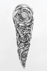 sketch of a full tattoo sleeve in a steampunk style. The design should incorporate intricate gears, cogs, and mechanical elements seamlessly integrated with Victorian-era aesthetics. 