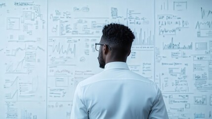 Business strategist drawing up a complex diagram on a digital whiteboard, [Strategic thinking], [entrepreneurship].
