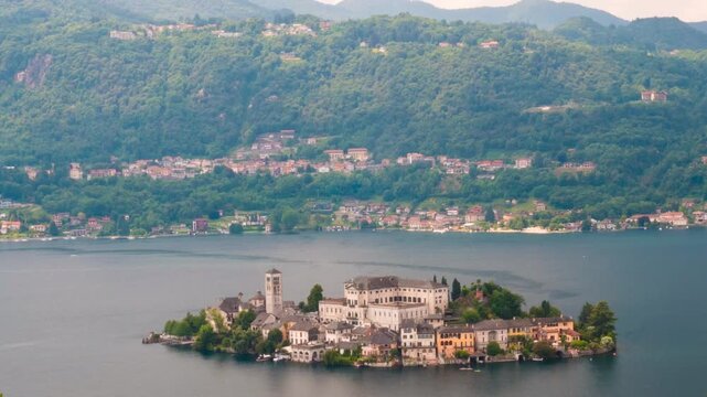 Orta San Giulio, lake Orta, Italy,2024,july,7th, time lapse saint Giulio island
