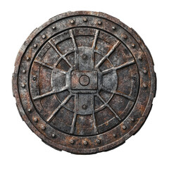 Obraz premium PNG Old metal shield with rustic texture and design