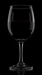 Medium wine glass filled with red wine on black.