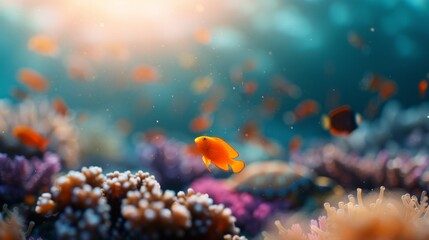 Fototapeta premium Vibrant Coral Reef With Colorful Fish Swimming in Tropical Waters