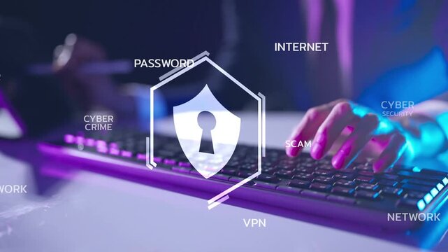 Man typing on computer keyboard internet security and data protection concept, hardware wallet blockchain and cybersecurity